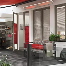 Heatscope Vision 3200W Radiant Heater delivers efficient electric outdoor heating to a private residence patio, blending seamlessly with modern design.