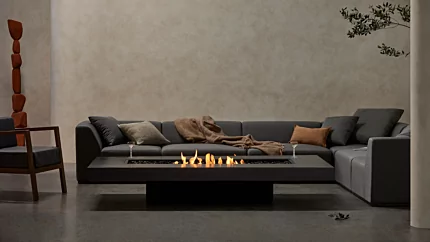 EcoSmart Fire Gin 90 Low Fire Table centres Private Residence patio; freestanding bioethanol tablefire provides clean outdoor warmth.